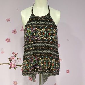 SOLD YEY !!  Wet Seal Cute Patterned Floral Print Open Back Neck Tie Tank